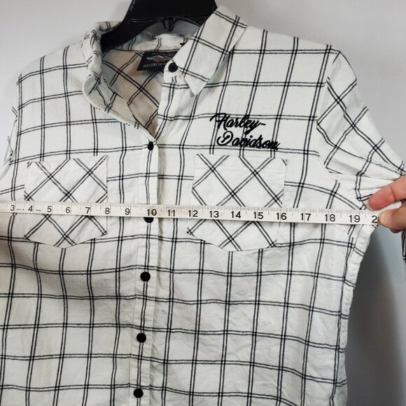 Vintage Harley Davidson Embroidered Lng Slv Collared Button Up Blk Wht Plaid M - Picture 11 of 13